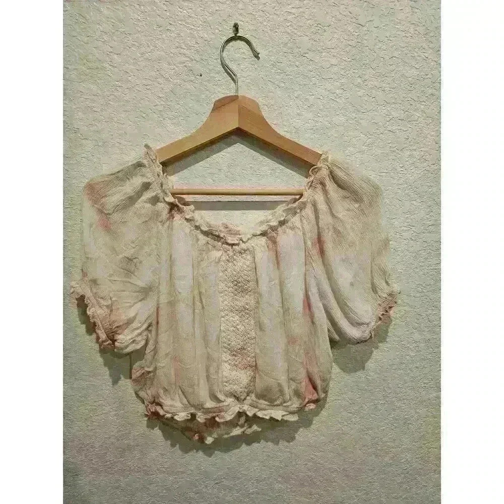 NWT Kiwi & Punch Pink Tie Dye Peasant Girl Short Sleeve Top Size Large